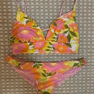 Billabong Floral Bikini Set with Pink and Orange Flowers